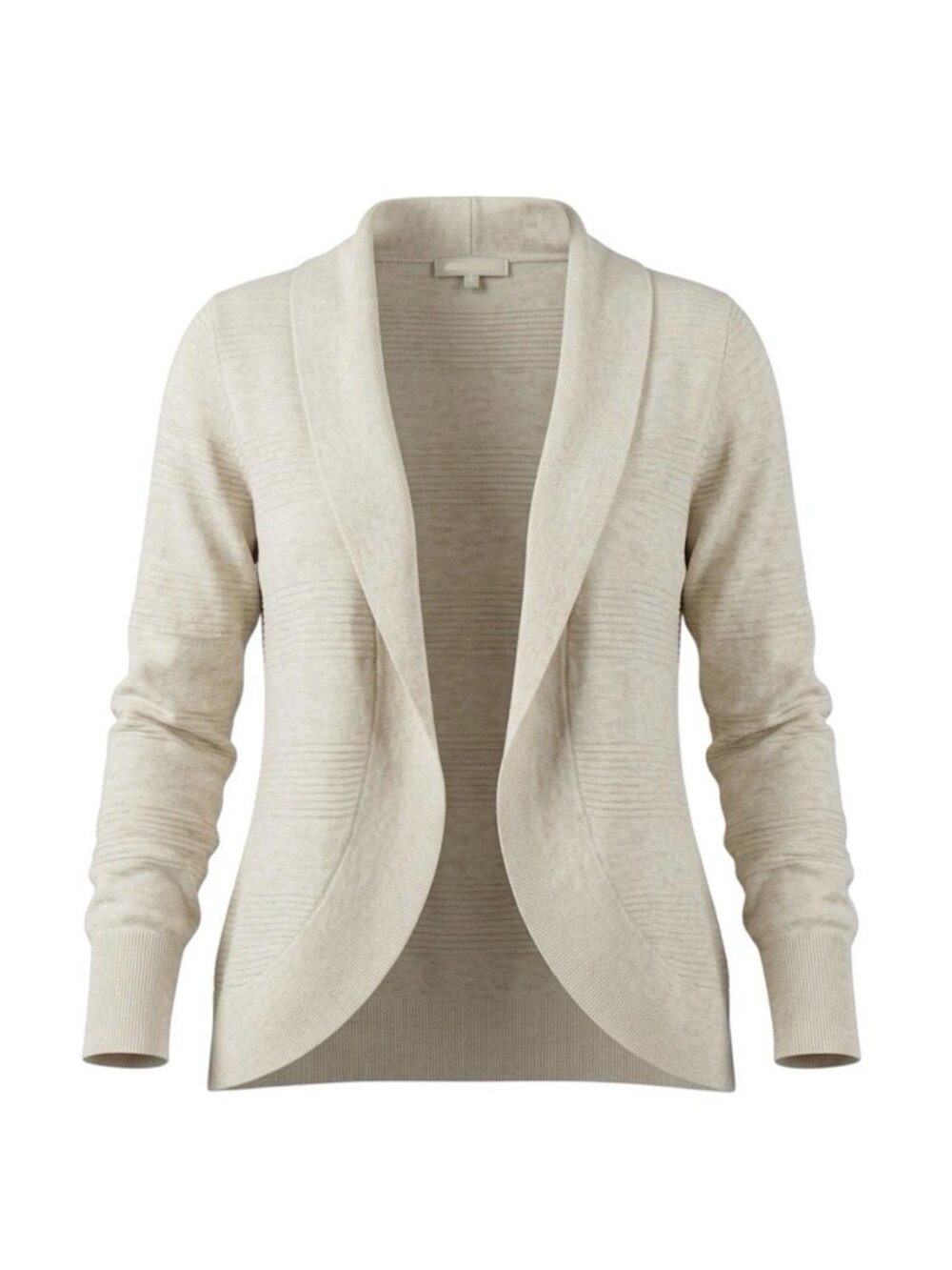 Womens Beige Shawl Collar Open Front Cardigan Sweater Knit Ribbed Cuff Size L